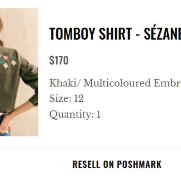 Sezane Tomboy Shirt - Sézane X Csao Khaki/ Multicoloured Embroidery - Size 12 - Picture 2 of 5